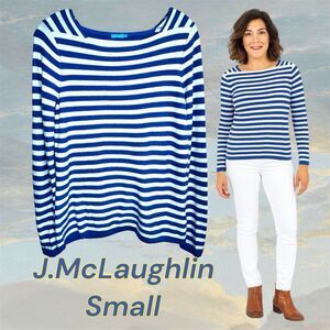 JJ.McLaughlin Women’s Striped Long Sleeve Top – Size Small Purple White Stripe